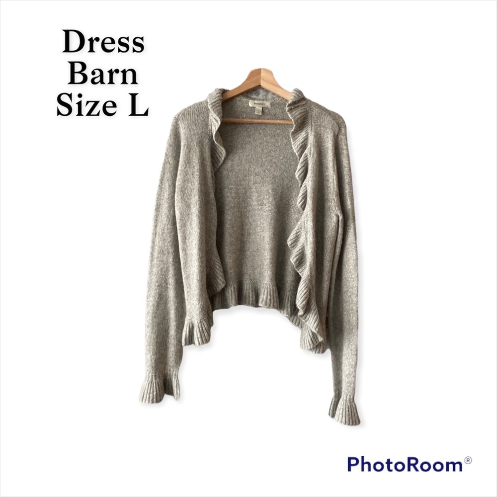 Dress Barn - Womens Light Gray Flutter Front Sweater - Size Large - EUC